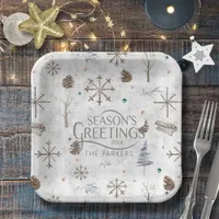 Boho Twigs & Pinecone Christmas ID986 Paper Plates