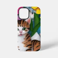 Whimsical Folk Art Cat, Kitten and Flowers iPhone 12 Mini Case