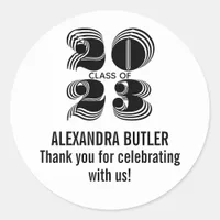 Class 2023 Black Thank you Party Favor Graduation Classic Round Sticker