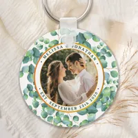 Modern Photo Eucalyptus Greenery Gold Wedding Keychain