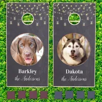 Personalized Dog Pet Photo String Lights Rustic Cornhole Set