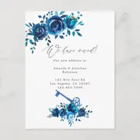 Navy and White Watercolor Floral New Address Announcement Postcard