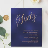 Navy blue gold script 60th birthday invitation