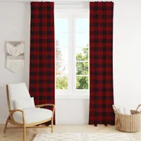 Dark Black and Red Buffalo Plaid Checkered Blackout Curtains