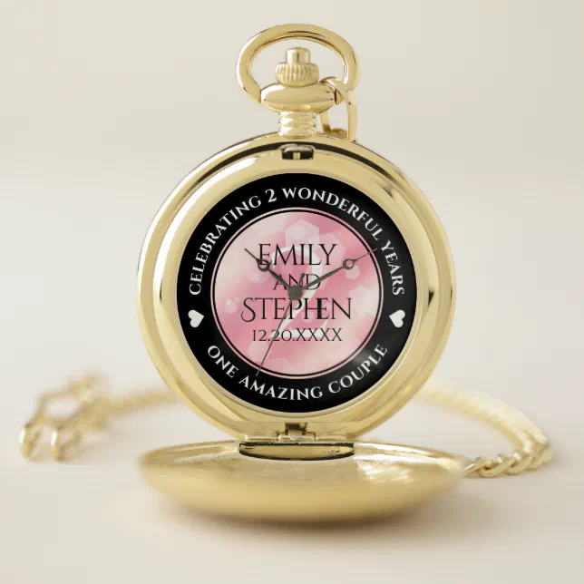 Elegant 2nd Rose Quartz Wedding Anniversary Pocket Watch