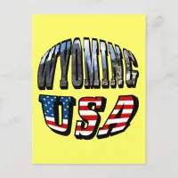 Wyoming Picture and USA Flag Text Postcard