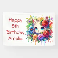 Pretty Rainbow Anime Kitten Personalized Birthday  Banner