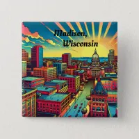 Madison, Wisconsin Skyline at Sunset   Button