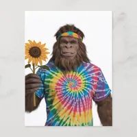 Hippie Sasquatch in Tiedye With Sunflower Postcard