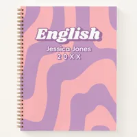 Abstract Pink Purple Wavy Lines School Subject Notebook