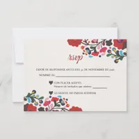Floral Colorful Botanical Flowers Spanish Wedding RSVP Card