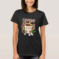Cute Retro Kawaii Coffee and Flowers T-Shirt