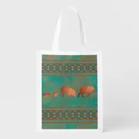 Southwest Cute Javelina Family Copper Teal Grocery Bag