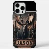 Moose Carving With Personalized Name iPhone 16 Pro Max Case