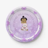 African-American Baby Girl Teddy Bear Baby Shower Paper Plates