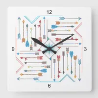 Boho Arrows and Sun V11 Sq ID748 Square Wall Clock
