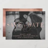 Rose Gold Stylish Handwritten Calligraphy Photo Save The Date