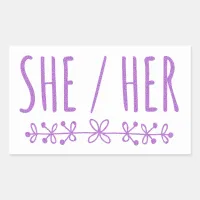 She Her pretty flowery lavender design Rectangular Sticker