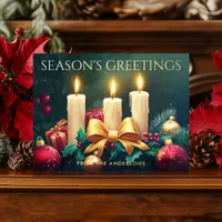 Seasons Greeting Christmas Candles Vintage Foil Holiday Postcard