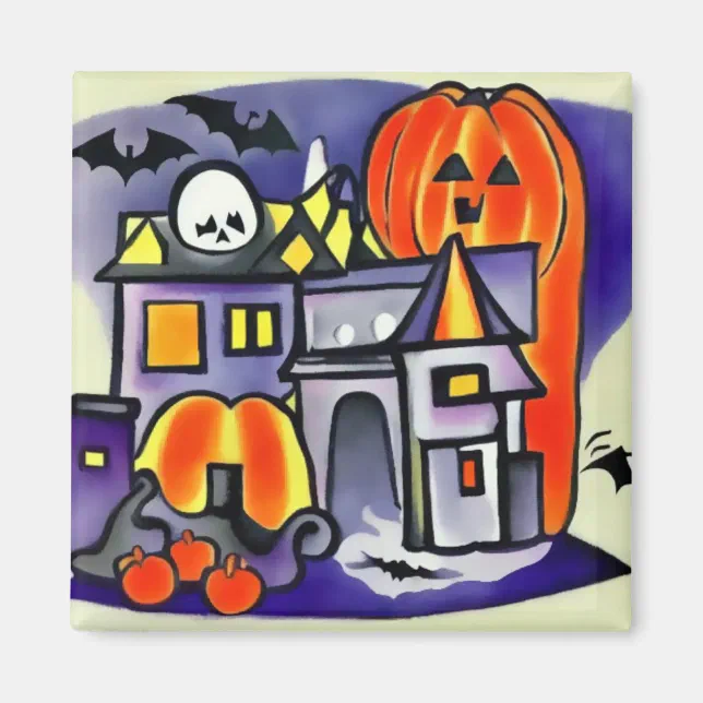 Pumpkins, ghosts and bats magnet