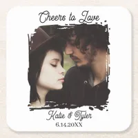 Cheers to Love | Photo Template Wedding Square Paper Coaster