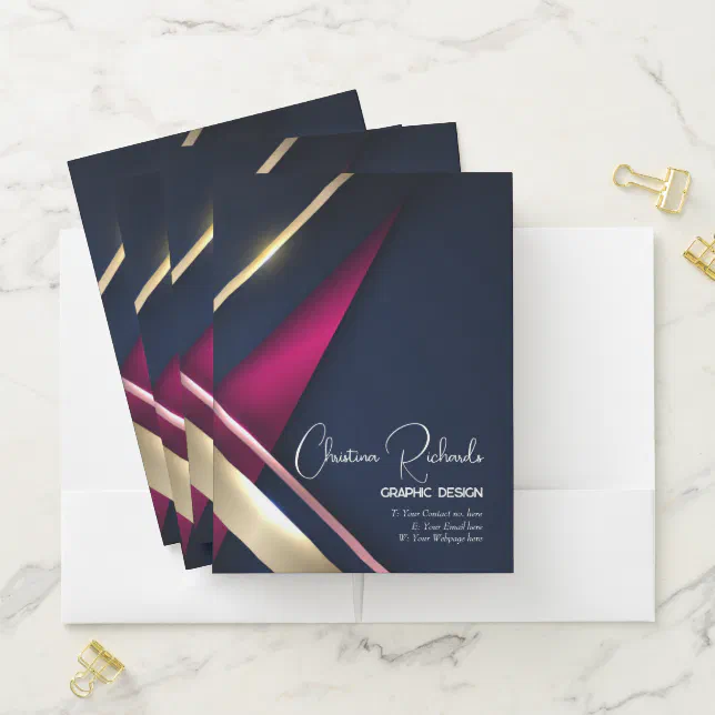 Elegant Abstract Gold Blue Pink Pocket Folder