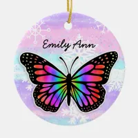 Pretty Colorful Butterfly Personalized Christmas  Ceramic Ornament