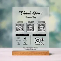 Opaque Clean Scan to pay 3 QR Codes Thank you  Acrylic Sign