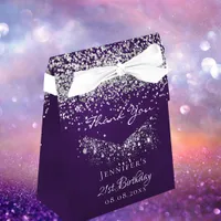 Birthday purple glitter silver  thank you favor boxes