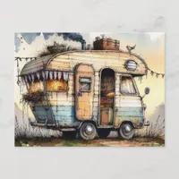 Weathered Caravan Camper RV Watercolor Style  Postcard