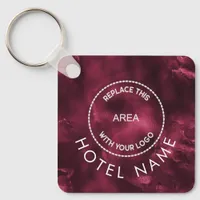 Glam Metallic Burgundy Hotel Logo Qr Code Name Keychain