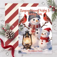 Snowmen Birds Traditional Winter Woodland Scene Holiday Card