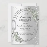 60th wedding anniversary silver greenery diamond invitation