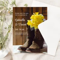 Daffodils and Cowboy Boots Wedding Save the Date Invitation