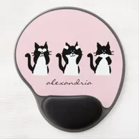 Black White Cats | Three Wise Kitties Pastel Pink Gel Mouse Pad