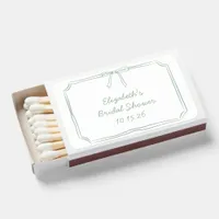 Elegant Bridal Shower Hand Drawn Sage Green Bow  Matchboxes