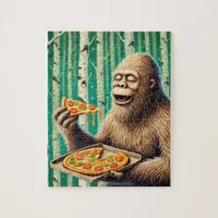 Sasquatch and the Pizza in a Birch Tree Forest Jigsaw Puzzle