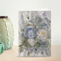 Charming Timeless Blue and White Roses Birthday  Card