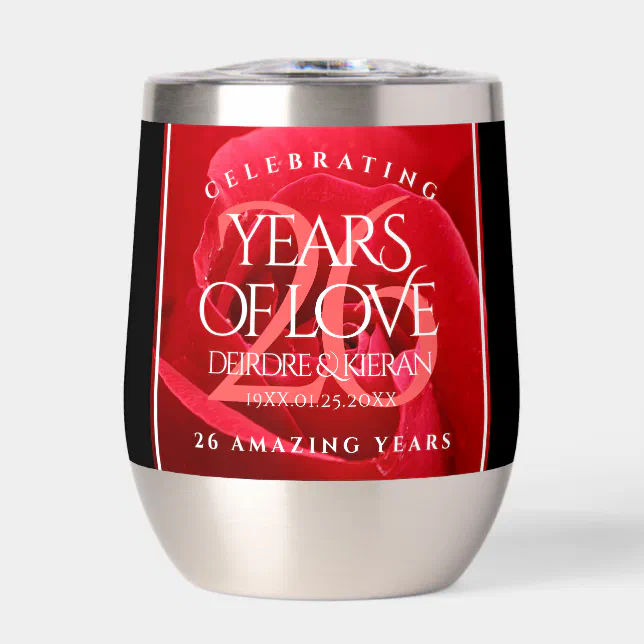 Elegant 26th Rose Wedding Anniversary Celebration Thermal Wine Tumbler