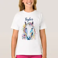 Pretty White Horse Floral Personalized  T-Shirt