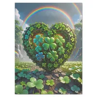 A heart made of shamrocks under the rainbow tissue paper