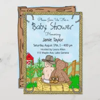 Lil' Cowboy and Teddy Bear Boy's Baby Shower  Invitation