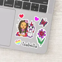 Hand Drawn Ethnic Fairy, Unicorn and Name Sticker