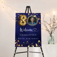 80th Birthday blue gold stars photo welcome Foam Board