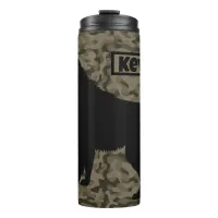 Modern Brown Camo Black Wolf Silhouette Monogram | Thermal Tumbler