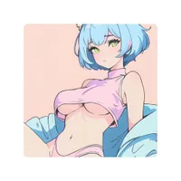 Sexy Anime Woman In Pink With Blue Hair Metal Print