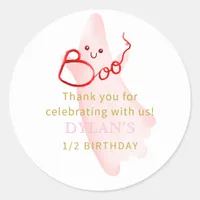 Pink BOO I'm Halfway to One 6 Month Girl Birthday Classic Round Sticker