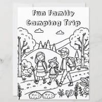A cute Family Hiking and Camping Coloring Page