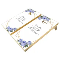 Blue Floral Wed Elegant Gold Glitter Geometric Cor Cornhole Set