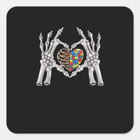 Autism Skull Hand Puzzle Piece Heart Creative Square Sticker